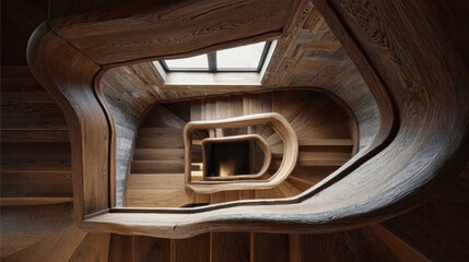 Modern wooden staircase inside luxury contemporary home