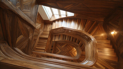 Modern wooden staircase inside luxury contemporary home