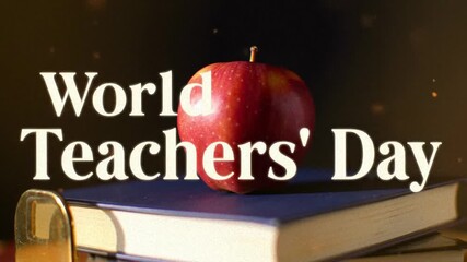 Celebrate World Teachers' Day with a symbolic apple resting on educational books, honoring educators and their invaluable contributions to learning and society.