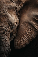 An elephant's large ear flapping gently in the breeze, a close-up revealing intricate texture and vein patterns.