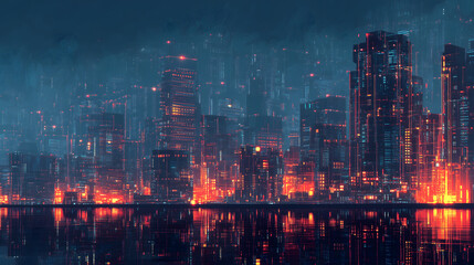 Cyberpunk City Skyline Made from Glowing Circuitry