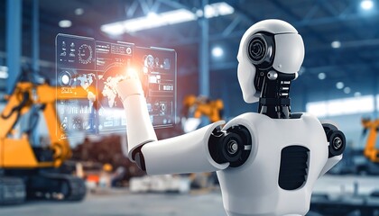 Robot interacting with interactive display in a factory