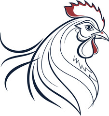 Elegant Rooster Line Art Vector Illustration