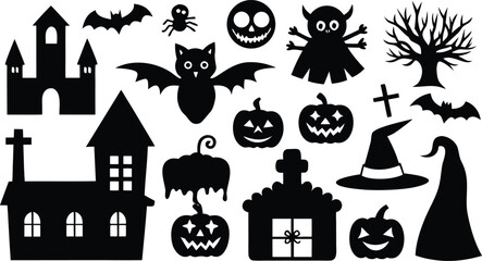 Obraz premium Halloween Icon Set Featuring a Spooky Silhouette for Festive Designs and Decorations