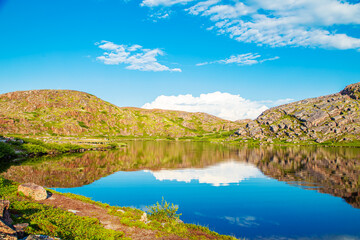 Fototapeta premium Beautiful northern landscape in the Teriberka Nature Park on the shore of the Barents Sea.