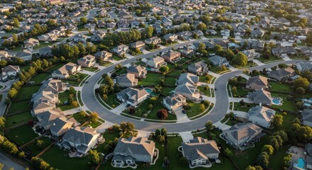 Suburban Neighborhood Aerial View &ndash; Curved Streets and Houses in Residential Community