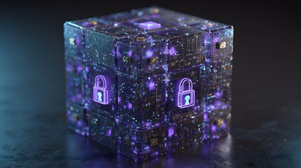 Rotating Futuristic Data Storage Cube with Holographic Lock