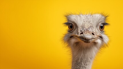 Close-up of an Ostrich Leaning into the Camera with a Playful Expression. This photo is great for themes of quirky animals, curiosity, or humor for social media content