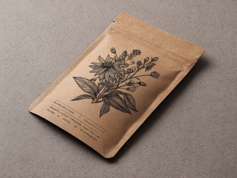 Kraft Paper Seed Packet Mockup with Delicate Botanical Illustration