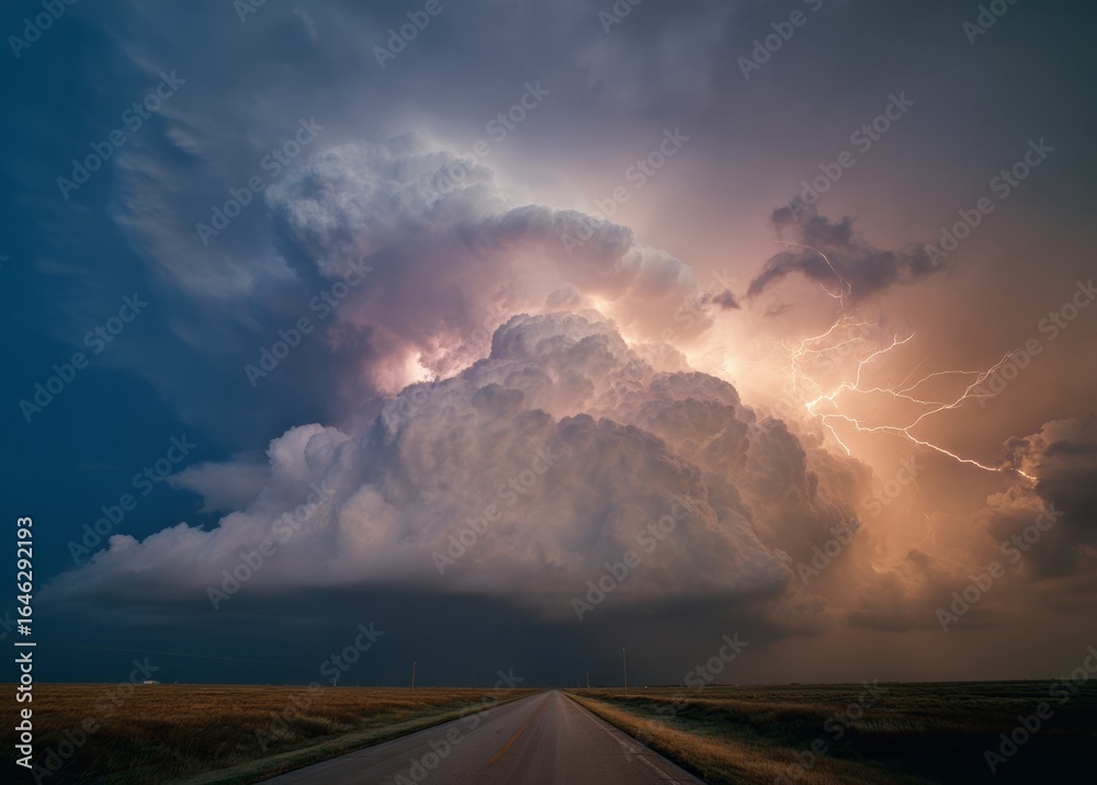 Wall mural thunderstorm with lightning, tornado in the field