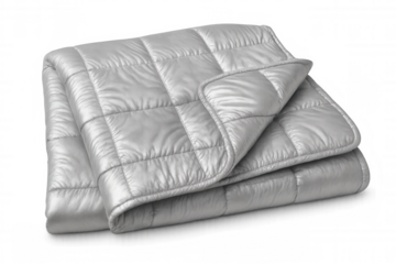 Soft grey weighted blanket folding gently, offering soothing therapeutic comfort on clean backdrop