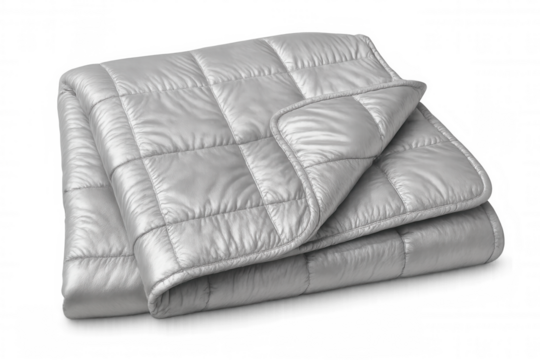Soft grey weighted blanket folding gently, offering soothing therapeutic comfort on clean backdrop