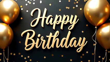 Golden happy birthday balloons and confetti celebration