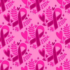 Breast cancer month seamless pink ribbon day mammogram pattern for medical accessories and medicine textiles
