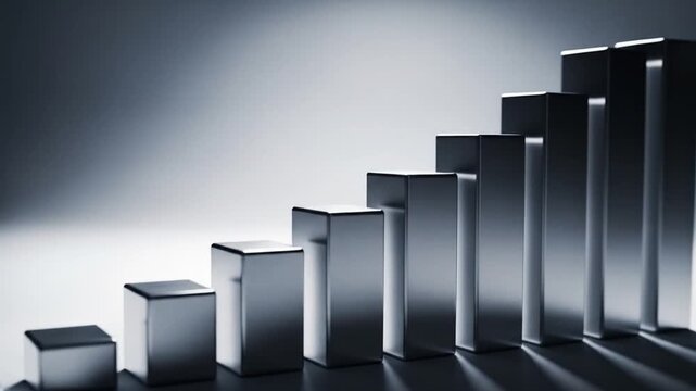 Ascending Metallic Bars Dynamic Growth Success Visualization.