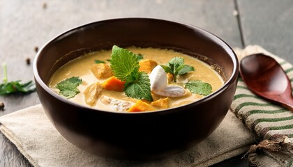 delicious coconut curry soup with fresh herbs and spices