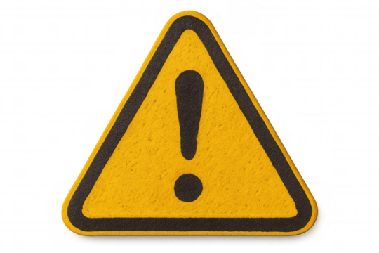 Warning yellow sign featuring black exclamation mark, signaling potential hazard against transparent backdrop - Powered by Adobe
