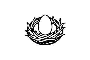 Fototapeta premium Simple black and white illustration of an egg in a nest graphic design element silhouette