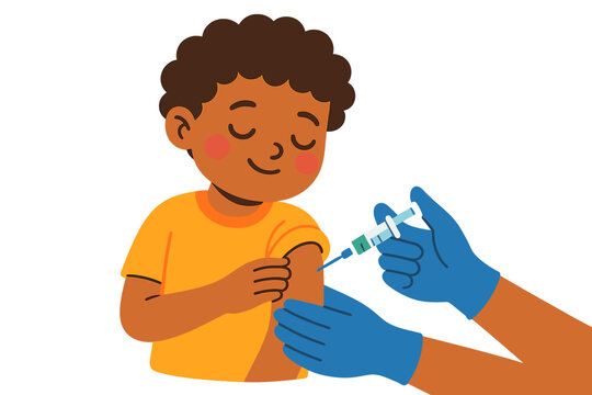 Young boy receiving vaccination from health professional in blue gloves child getting vaccine