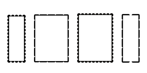 Set of wavy edges rectangle frames. Rectangular shapes with wiggly borders. Picture or photo frames, empty text boxes, label, tags on white background	