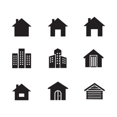 Fototapeta premium Collection of house and building silhouettes isolated on white background