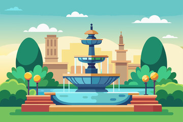 Flat Realistic Vector of a Smooth City Fountain