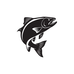 Fototapeta premium Jumping Salmon Fish Silhouette Vector – Bold Illustration of Leaping Fish for Fishing Logo, Seafood Branding, Outdoor Sports, Nature Design, and Wildlife Art