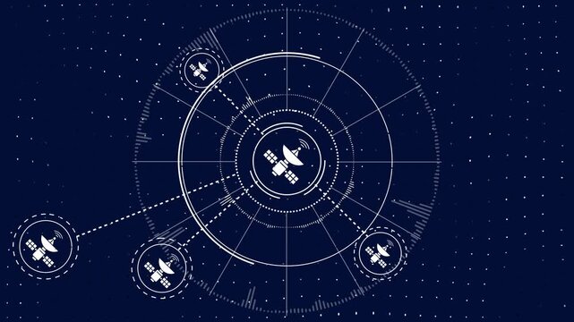 space satellite symbols appears. 4K+ 3D animation concept.