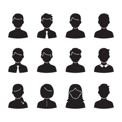 Collection of diverse person silhouettes isolated on white background silhouette