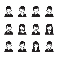 Collection of diverse human head silhouettes isolated on white background