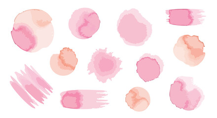 A beautiful collection of delicate pink and soft peach watercolor splashes and abstract brush strokes, perfect for adding an ethereal artistic touch to modern design.