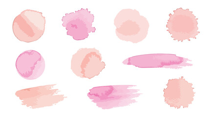 A beautiful collection of soft pink and peach watercolor brush strokes and abstract splatters creates a delicate, artistic background element for diverse designs.