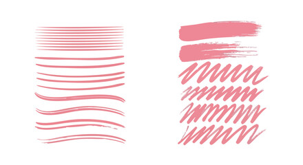 A collection of textured pink brush strokes and abstract lines provides versatile design elements for creative graphic projects.