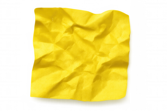 Crumpled yellow sticky note hanging loosely, revealing blank writing surface against transparent backdrop for messaging