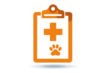 Obraz premium Orange Veterinary Clipboard Icon with Medical Cross and Paw Print Design for Animal Care and Pet Health Services