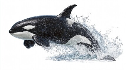 Orca Whale Jumping Out of Ocean Water Splashing