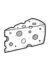 Hand-drawn Swiss Cheese Wedge:  Black and White Line Art Illustration, Rustic, Delicious