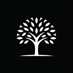 Naklejka premium Stylish minimal nature tree emblem on black for organic packaging and botanical product design.