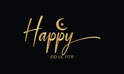 Happy eid ul fitr gold calligraphy on black background