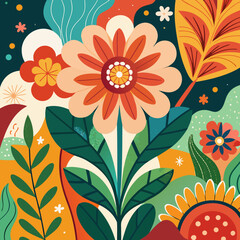 Seamless pattern featuring vibrant pink and orange flowers, green leaves, and blossoms, perfect for a spring or summer floral background design