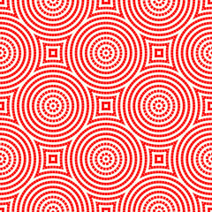 Fototapeta premium Seamless pattern. Circles ornament. Rings background. Squares wallpaper. Checks motif. Geometrical backdrop. Circle shapes digital paper. Ring figures web designing. Ethnic textile print. Vector