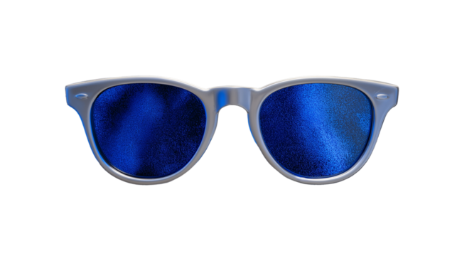 Cool sunglasses emoji on metallic \foil background, blue-silver gradients.