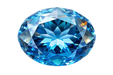 Close up of a faceted blue gemstone with brilliant light reflections on a black background diamond jewel isolated on a transparent background