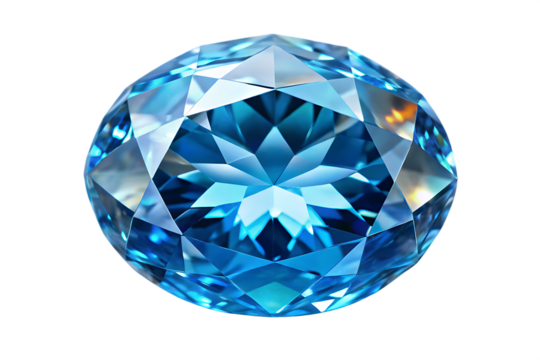 Close up of a faceted blue gemstone with brilliant light reflections on a black background diamond jewel isolated on a transparent background