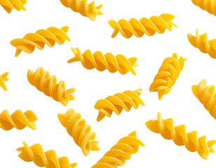 Pasta rotini floats. Food for cooking projects. Isolated on black background for easy editing