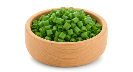 Fresh Chives in Wooden Bowl &ndash; White Background
