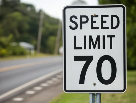 Dynamic speed limit sign 70 marking highway safety and controlled travel on a scenic road
