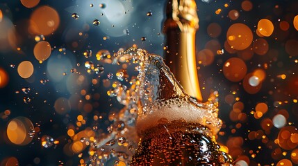 Sparkling Champagne Celebration: Bubbles, Splashes, and Festive Lights