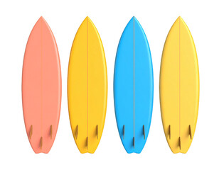 Colorful surfboards aligned, isolated on black. Sport design background. Vacation promotion image