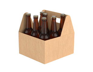 Bottles in a cardboard carrier for beverage marketing. Isolated on black background